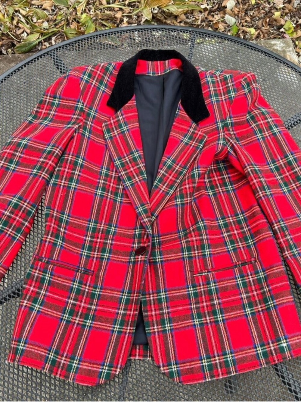 Red Tartan Plaid Blazer with Black Velvet Collar